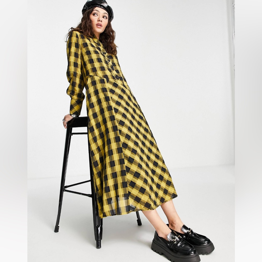 Topshop plaid chuck on shirt dress in yellow NWT